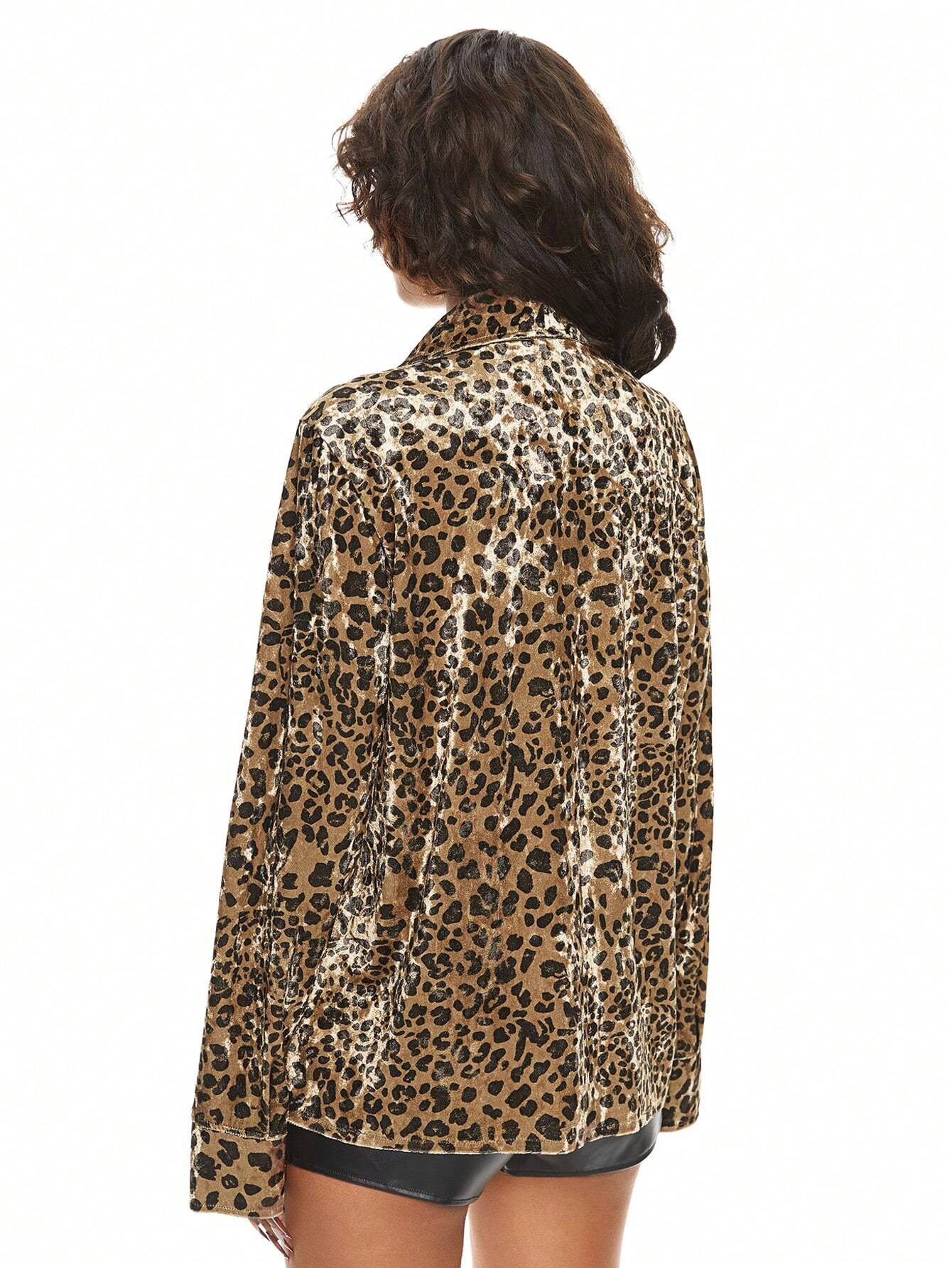Our Grunge Punk Street Style Y2K Leopard Print Loose Tie-Front