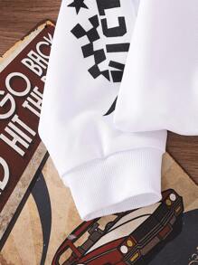 Tween Girls Crew Neck Long Sleeve Sweatshirt With English Car & Letter Print, Autumn - White - View 4