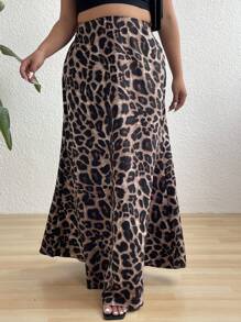 Celure 大码豹纹简约半身裙，休闲日常长款女装 - 彩色 - 查看 4