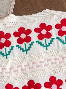 2pcs Baby Girls Autumn/Winter Vintage Floral Round Neck Long Sleeve Sweater And Ruffle Hem Mini Skirt Set, Stylish & Comfy Casual Outfit