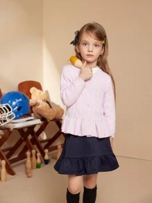 PrepCrw Kleine Mädchen Lässig süßer einfarbiger Rüschen-Saum Cardigan, Herbst