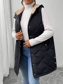 SHEIN Frenchy Abrigo tipo parka para mujer talla grande con capucha, cintura ajustable y cuello esponjoso - Negro - Ver 6