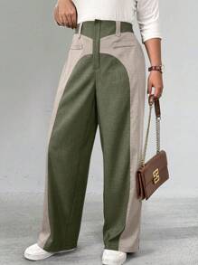 Calvaya Quần ống đứng giản dị màu trơn cỡ lớn có túi giả - Nhiều màu - Xem 3