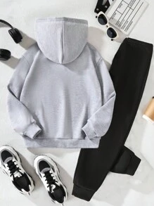 2 件套年轻女孩“显然我有一种态度”印花圆领运动衫和羊毛裤套装，适合日常休闲、上学和外出穿着，秋冬季