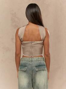 MISSGUIDED Satin Neck And Back Detail Bandeau Top - Light Grey - View 2