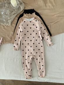 SHEIN LMoss Kids LMoss 3pcs/Set Newborn Baby Girl Cute Knitted Elastic Polka Dot Long Sleeve Jumpsuit Set, Autumn/Winter - Multicolor - View 1
