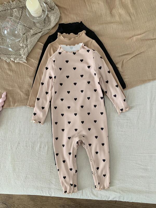 SHEIN LMoss Kids Set de 3 piezas Mamelucos de manga larga con puntos y elásticos para bebé recién nacida, para otoño/invierno