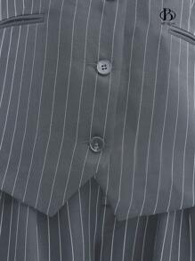 BizChic بدلة سترة وبنطال أسود وأبيض مخطط بتباين الألوان للنساء - رمادي - مشاهدة 4