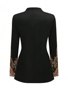 Plus Size Women Jacket, Long Sleeve Blazer With Multi-Buttons Retro Digital Print Fall Winter Cloth For Women Autumn - Black - View 2