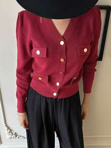 DAZY V-Neck Short Burgundy Cardigan For Christmas ,Holiday,Fall Clothes