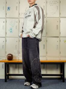 DAZY Men's Letter Print Pullover Sweatshirt, Autumn - Grey - View 9