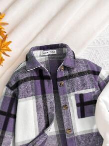 SHEIN Leap Crew 3 件套女婴格子衬衫、针织内衣和长裤套装，适合秋冬季的可爱套装 - 彩色 - 查看 12