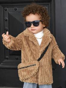 SHEIN 2pcs Baby Boys Warm Camel Thermal Lined Jackets,Soft Textured Fabric Reversible Zip-Up Mid-Length Winter Modest Date Outerwear With Ribbed Collar - Brown - View 7