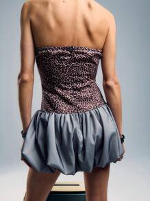 SHEIN Unity Leopard Print Sweetheart Neck Puff Hem Dress - Brown - View 2