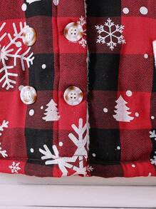 Young Girl Snowflake Plaid Print Button Up Hooded Padded Coat, Casual Daily Wear For Autumn/Winter - Multicolor - View 6
