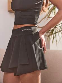Musera Sport Wrap Over High Split Hem Women Sports Tennis Skirt, Padel, Racquetball, Pickleball Gym Fitness - Black - View 5