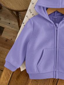 SHEIN LMoss Kids 2pcs/Set Baby Girl Cute Solid Color Hooded Sweatshirt Set,In Fall/Winter - Purple - View 6