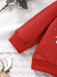 SHEIN 2pcs/Set Baby Boys Christmas Dinosaur Pattern Thermal Lined Sweatshirt And Joggers Set - Burgundy - View 11