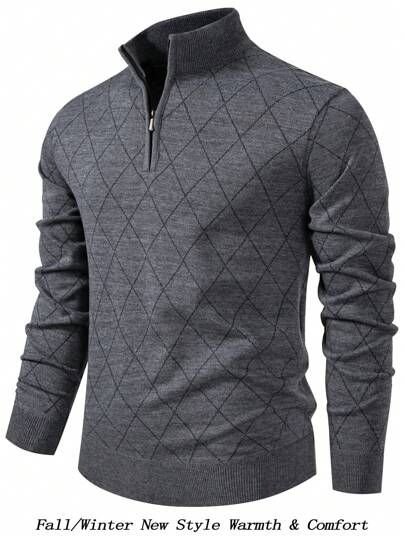 Jersey de punto con media cremallera, de manga larga, ligero para hombre