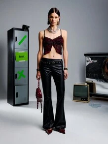 TypaGal Zebra Devore Lace Panelled Cami Corset Top