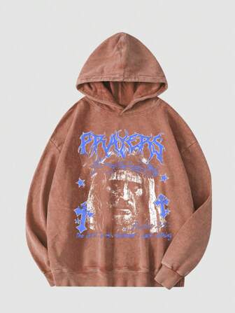Street Life Sudadera con capucha de corte holgado casual con estampado de letras y cifras para hombre, Otoño