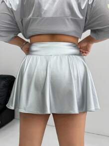 SHEIN PETITE CURVE Plus Size Solid Color High Waist Minimalist A-Line Skirt, Casual Daily Wear