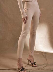 MUSERA WESTERN Solid High Waist Knit Pants - Khaki - View 3