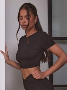 Musera Sport Scoop Back Crop Sports Tee ,Padel, Tennis, Pickleball Gym Fitness - Black - View 1