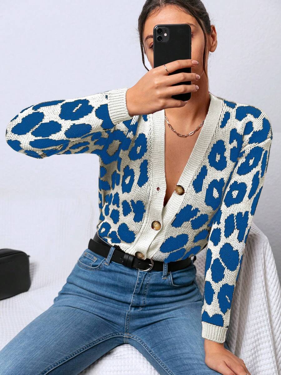 EURMUSE Leopard Pattern Button-Front Cardigan For Spring & Autumn - Multicolor - View 1