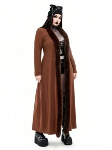 Whyspr Goth Punk Plus Size Gothic Furry Coat, Dark Punk Style