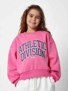 SUMWON Athletic Division Collegiate Style Sweatshirt Casual Pullover Basic Sport Letter Streetwear Student Youth Campus University Fashion Est 2023 Autumn Winter - Pink - View 1