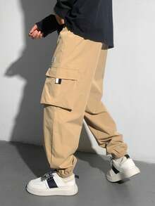 SHEIN 3 件套青少年男童休闲工装裤，带口袋，包括黑色、卡其色和军绿色，适合秋季、冬季、保暖、大学、家居、日常穿着、运动、生日派对、郊游、基本款和百搭款、简约而毛绒 - 彩色 - 查看 9