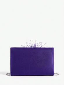 SHEIN Belle Túi đeo vai dự tiệc đính lông vũ và đá quý thanh lịch dành cho nữ - Màu tím - Xem 3