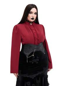 Whyspr Goth Punk Plus Size Women Gothic Punk Retro Palace Style Fitted Blouse - Burgundy - View 3