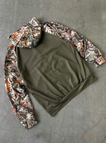 PAVTROS Manfinity Streetrush Men's Solid Color Splicing Front Zipper Long Sleeve Letter Print Hoodie Sweatshirt - Army Green - View 2