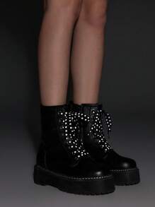 ROMWE Goth 1 对星形图案扁平鞋带，运动/休闲鞋带装饰 - 黑色 - 查看 4