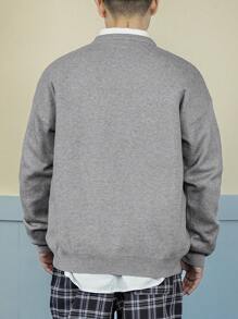 DAZY Men's Casual Letter Print Round Neck Drop Shoulder Long Sleeve Sweater, Autumn - Grey - View 2