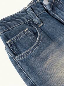 SHEIN Quần Jeans Xanh Denim Dáng Rộng Thời Trang Cổ Điển Cho Bé Trai Tuổi Teen, Quần Áo Thoải Mái Và Đa Năng Cho Ngày Trở Lại Trường Học - Rửa trung bình - Xem 4