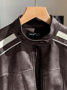 SHEIN EZwear Chaqueta corta marrón de manga larga a rayas, informal, para mujer, de otoño