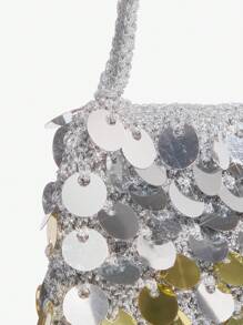 SHEIN SXY Bolso de hombro para mujer, bolso hobo, bolso de noche, de moda, sencillo, elegante, versátil, con lentejuelas grandes, de ganchillo, de color degradado, plateado y dorado, para vacaciones, días festivos, playa, fiesta, baile de graduación, club, cita, cumpleaños, noche de cita, Halloween - Plateado - Ver 5