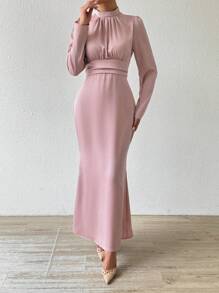 Chiquease Váy ngắn nữ, Váy nữ, Tay dài, Ôm sát, Ôm sát, Viền đuôi cá - Vàng - Xem 3