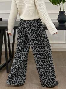 DAZY Pantalones sueltos con cintura con cordón y forro térmico con estampado de leopardo/guepardo, ropa de otoño para mujer