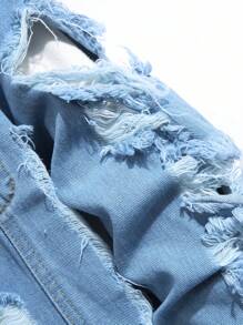 Manfinity LEGND Men's Casual Ripped Front Button Denim Jacket, Suitable For Spring And Autumn