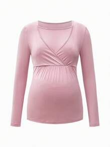 SHEIN 2 件孕妇哺乳服套装，女士舒适长袖哺乳 T 恤 - 彩色 - 查看 6