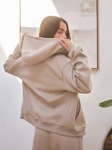 Musera Sport Letter Embroidery Zip Up Hoodie, Padel, Tennis, Pickleball Gym - Khaki - View 3