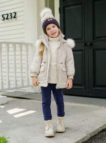 年轻女孩休闲户外功能性派克大衣，带羊毛帽领，厚实保暖，防风，收腰，多个口袋，中长外套，适合冬季和户外活动。内层采用厚毛绒制成，保暖性好，可与任何薄内衣搭配。 - 杏色 - 查看 7