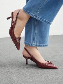 CUCCOO BIZCHIC 女士尖头高跟鞋、优雅穆勒凉鞋、朋克风格新年假期 - 復古紅色 - 查看 4