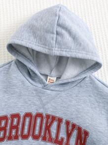 Cozy Pixies Felpa con cappuccio casual e versatile per bambini maschi, con grafica a lettera raglan