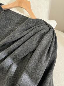 SHEIN Privé Plus Size Solid Color Wrap-Around Slit Elegant Long Sleeve Coat, For Winter - Grey - View 7