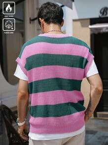 Manfinity Hypemode Men Striped Crew Neck Casual Loose Knitted Sweater Vest, Autumn&Winter